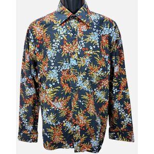 Kenneth Cole Mens Medium Floral Pattern Button-Up Shirt Cotton